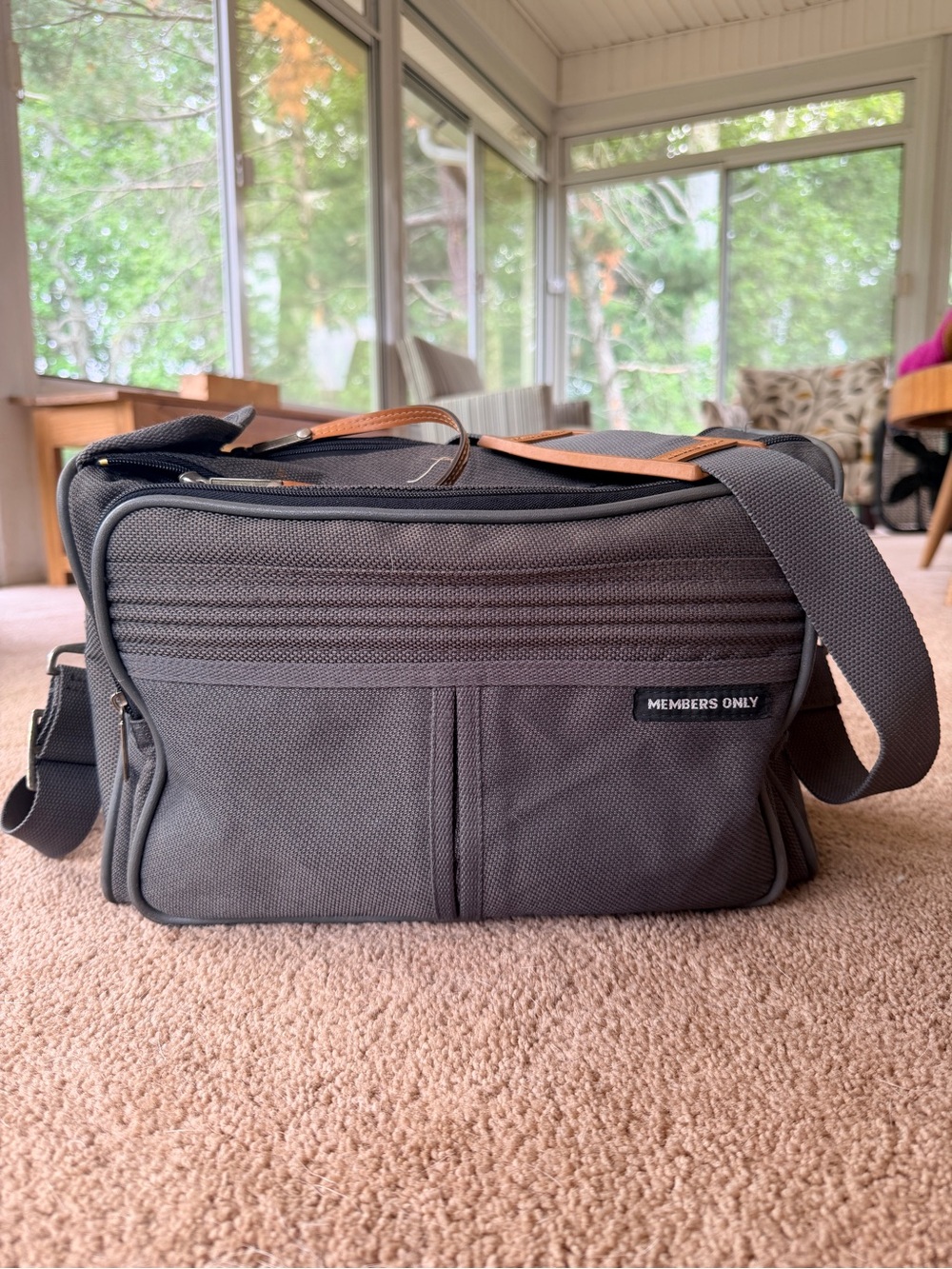 Members Only Charcoal Gray Crossbody Messenger Bag with Tan Accents